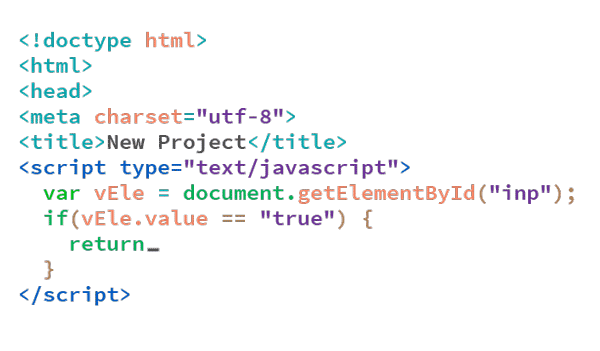 Some HTML and JavaScript code with a flashing cursor.